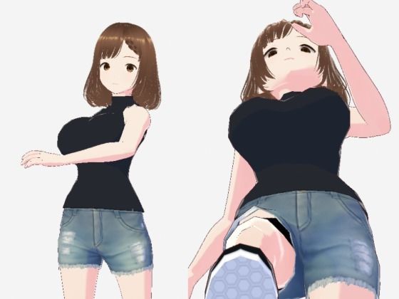 黒いノースリーブにデニムのショートパンツのお姉さん（セリフなし  3DCGモデル  イラスト集）  エロ画像714503
