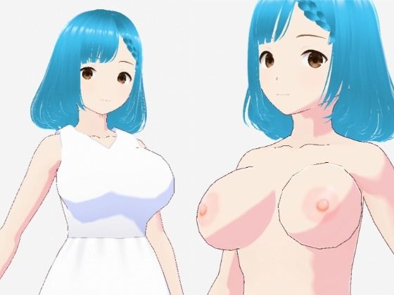 白いワンピースにシアン色の髪の巨乳お姉さん（セリフなし  3DCGモデル  イラスト集）  エロ画像732222