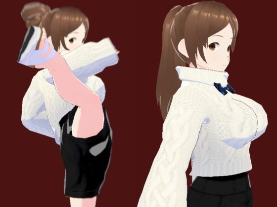 白いタートルネックセーターに黒いショートパンツのお姉さん（セリフなし  3DCGモデル  イラスト集）  エロ画像733590